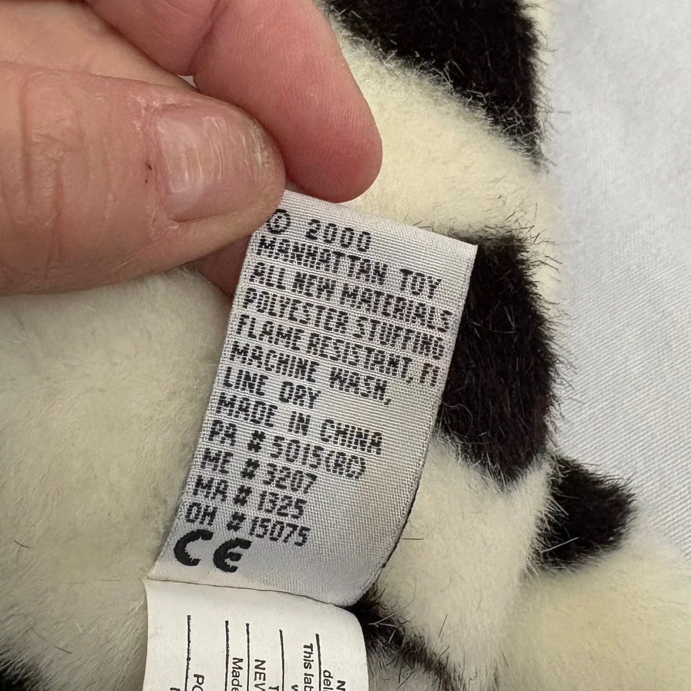 Manhattan Toy Plush Cow Stuffed Animal Horns Black White Farm Animal Toy 2000‎